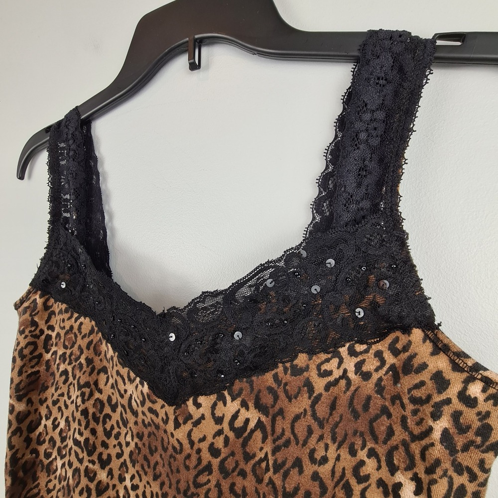 First Issue Leopard Print Lace Sequin V-Neck Camisole Tank Top Small Y2k Boho - Picture 2 of 7